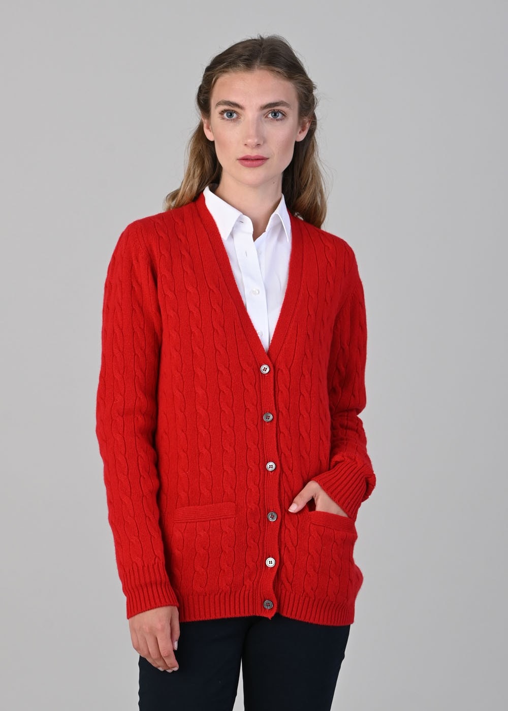Sophia Cashmere Vee Cardigan - Cardinal - 1