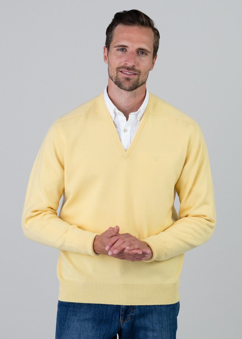 Melrose 2 Ply Cashmere V-Neck - Lemon Frost - 3