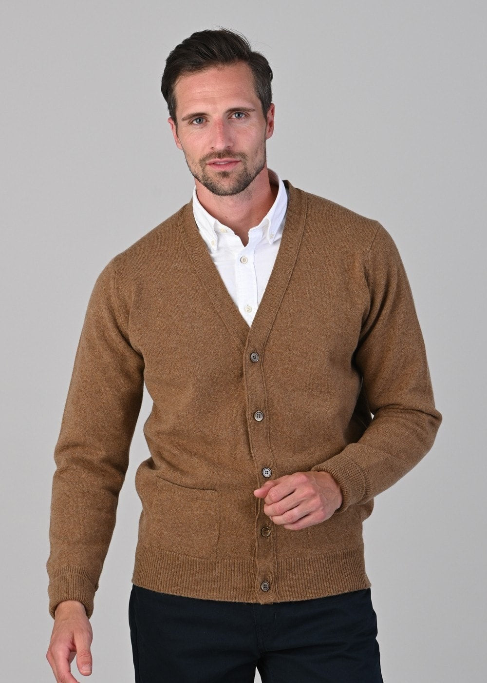 Rob 2 Ply Lambswool Cardigan - Driftwood - 0