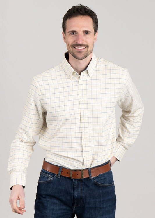 Aldeburgh Tailored Shirt - Navy and Mustard Check - 0