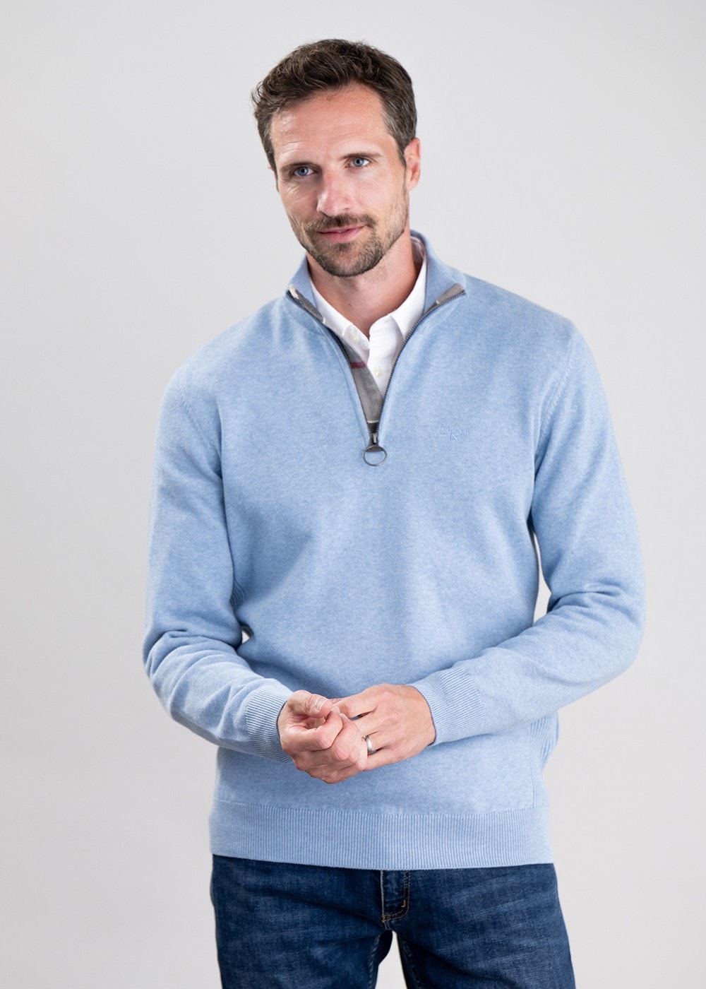 Cotton Half Zip - Dark Chambray - 1