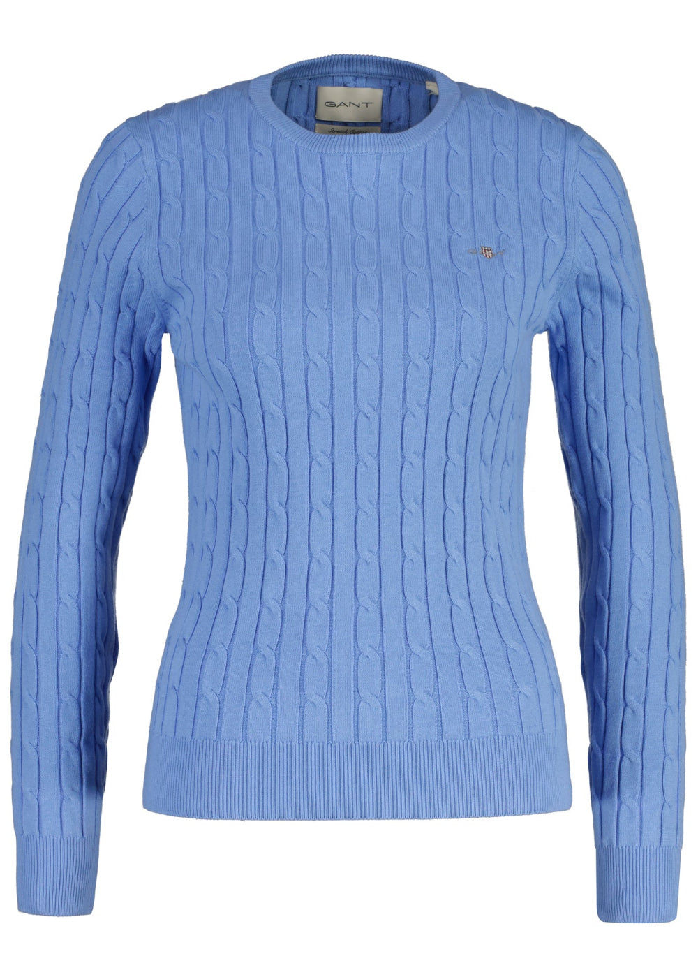 Stretch Cotton Cable Crew Knit