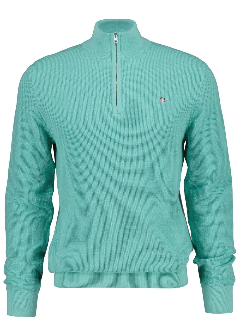 Gant Micro Textured Cotton Half Zip – Muted Turquoise – Humes