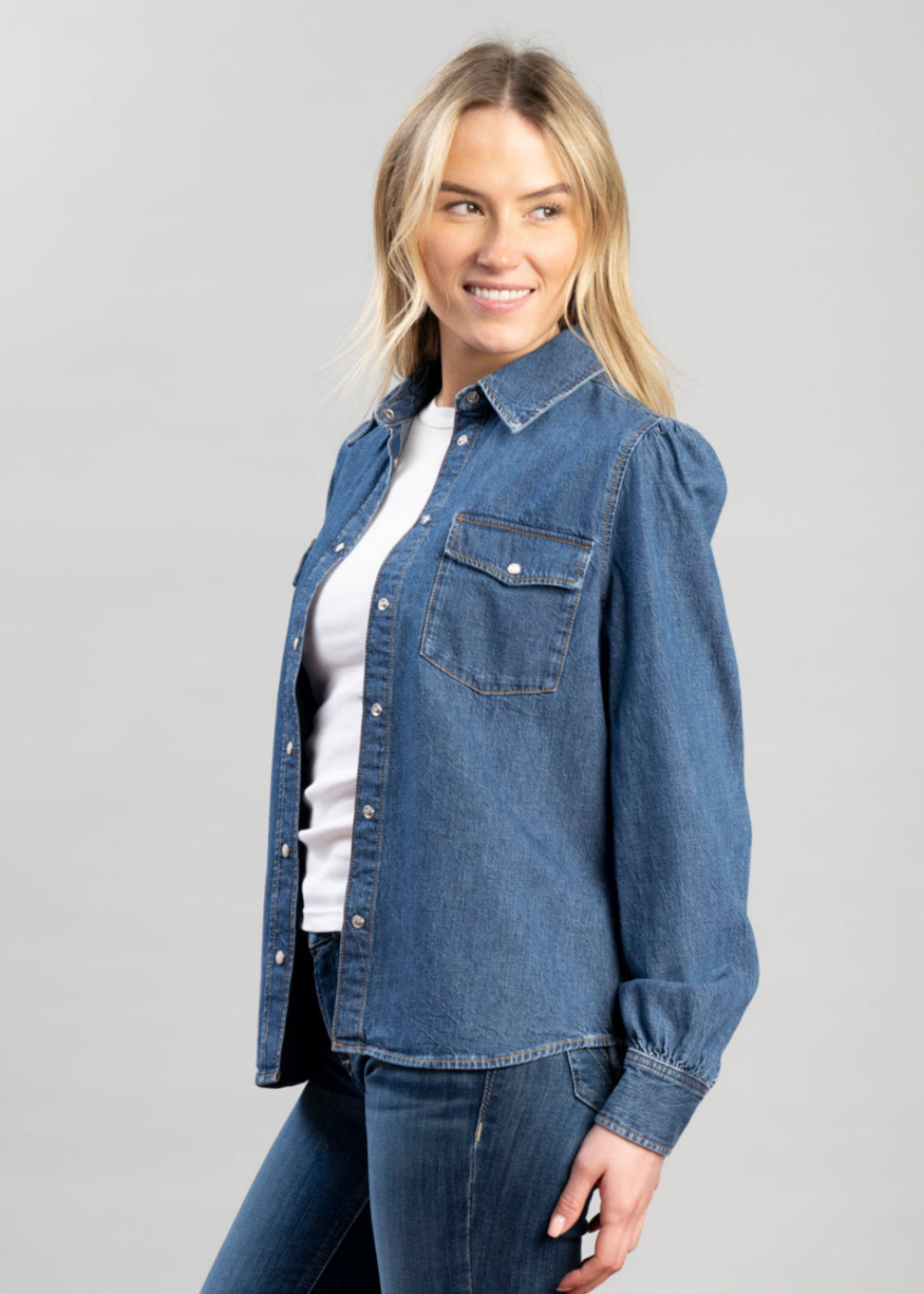 Puff Sleeve Denim Shirt