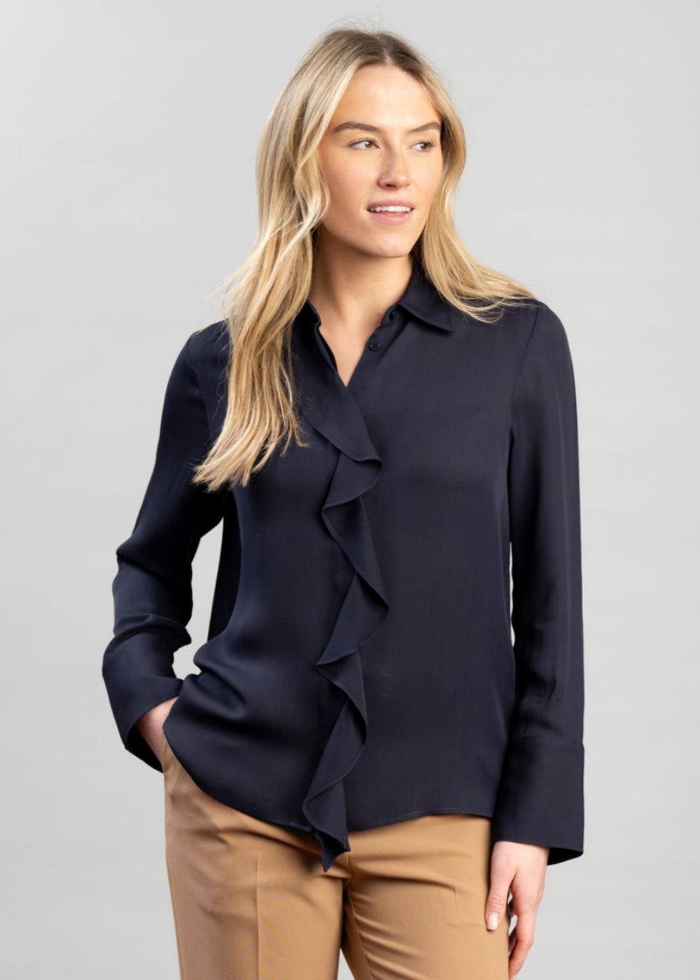 Gant Crepe Viscose Ruffle Blouse – Evening Blue – Humes Outfitters