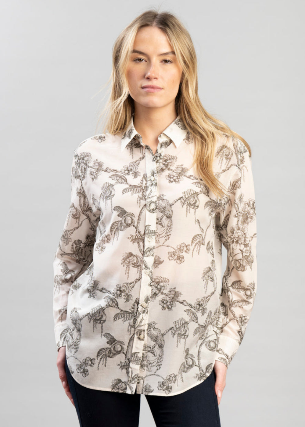 Tree Print Cotton Silk Shirt
