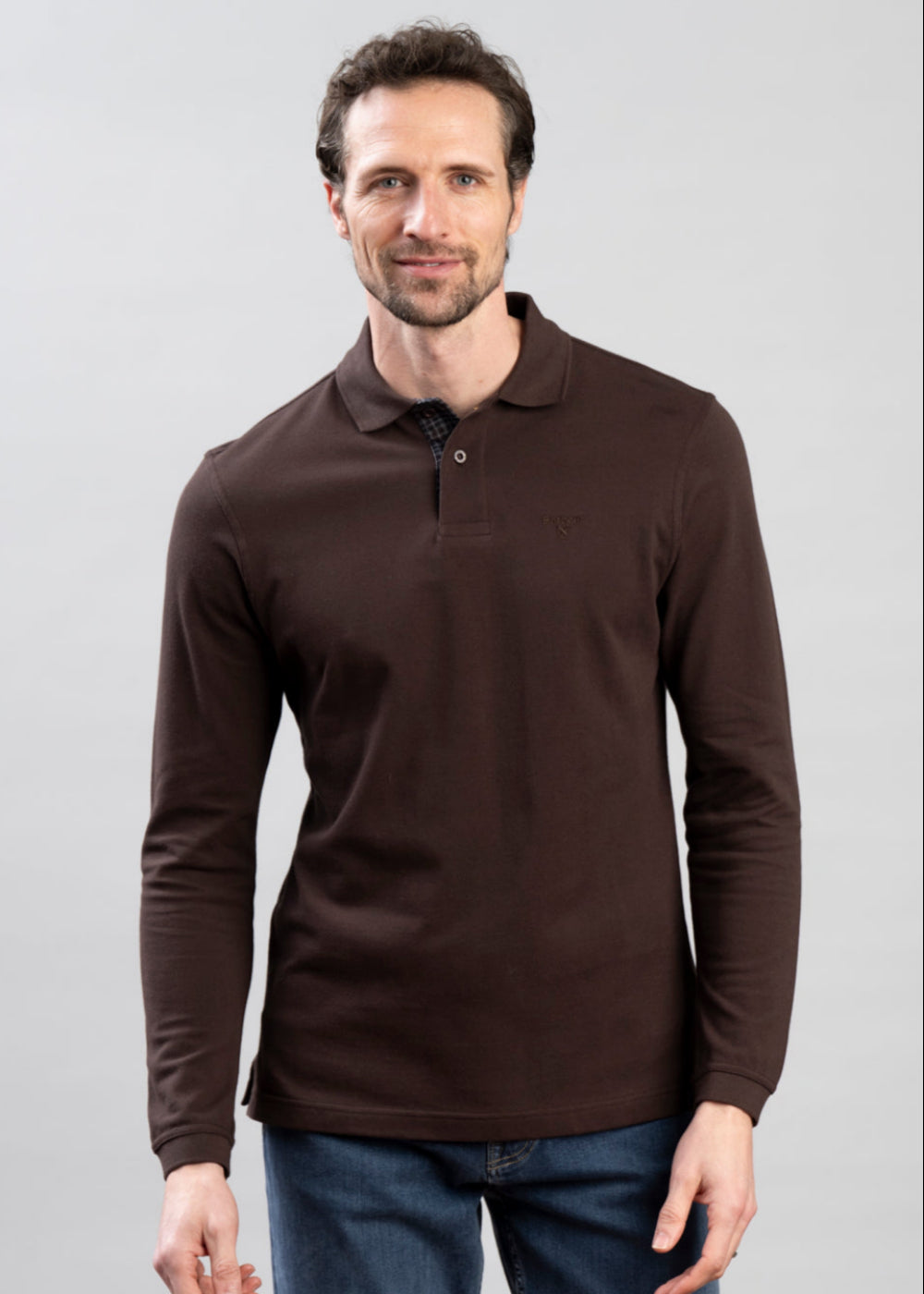 Essential Long Sleeved Tartan Pique Polo Shirt