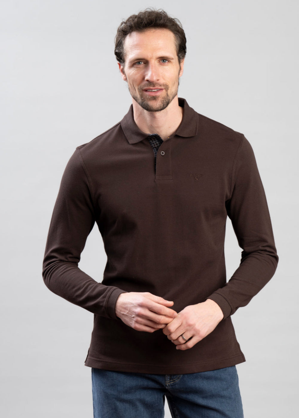 Essential Long Sleeved Tartan Pique Polo Shirt