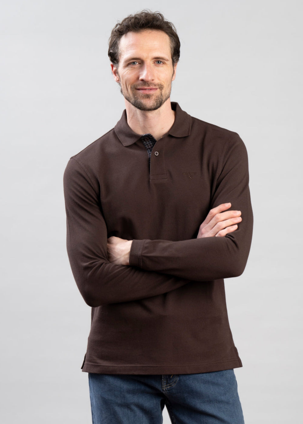 Essential Long Sleeved Tartan Pique Polo Shirt