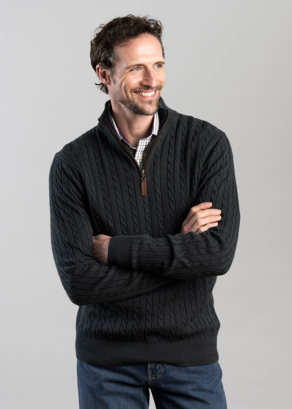 Calton Cotton Cashmere Cable 1/4 Zip Jumper