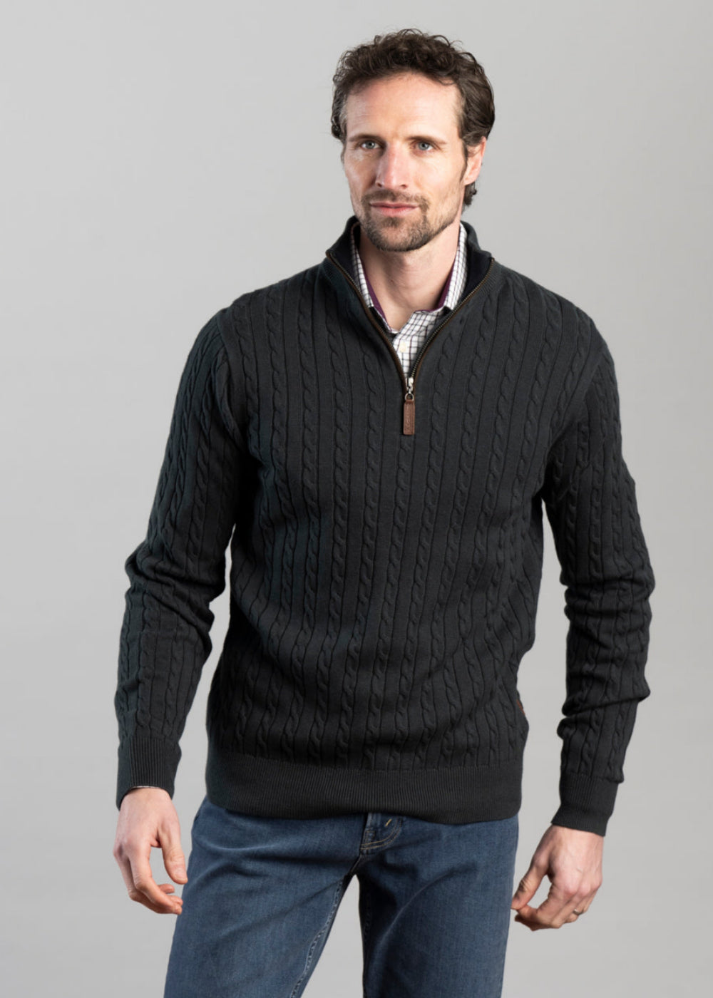Calton Cotton Cashmere Cable 1/4 Zip Jumper