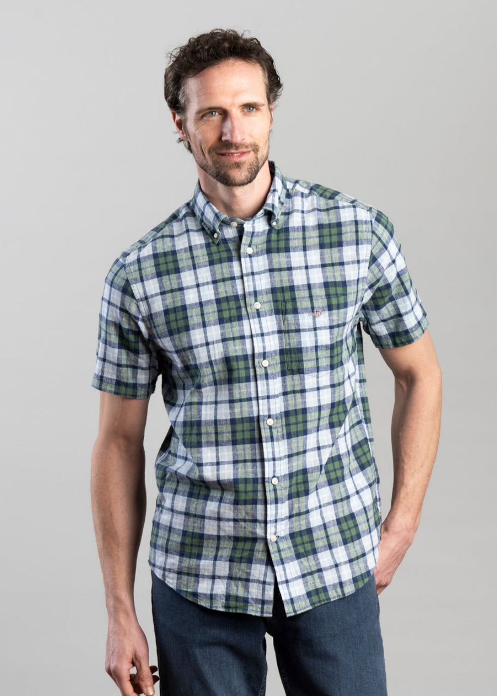 Cotton Linen Check Short Sleeve Shirt