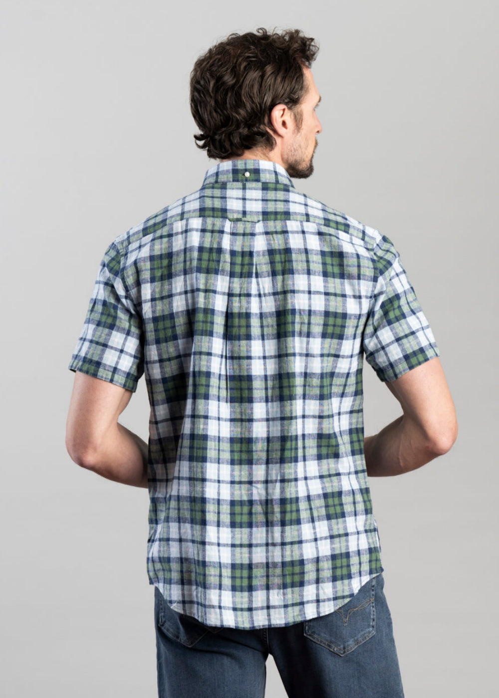 Cotton Linen Check Short Sleeve Shirt