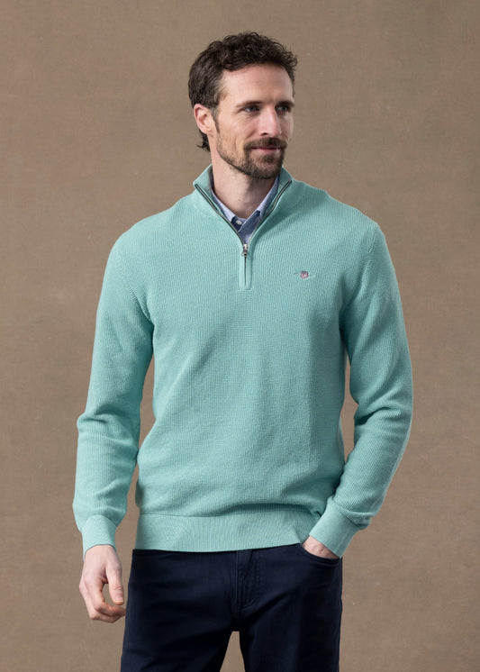 Micro Textured Cotton Half Zip