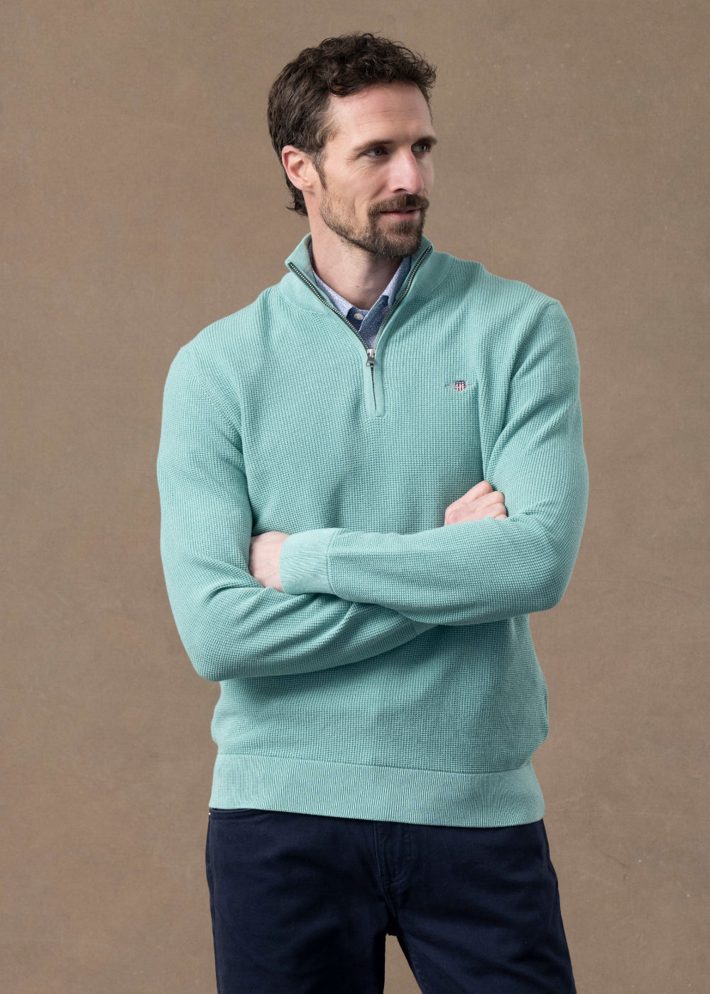 Micro Textured Cotton Half Zip