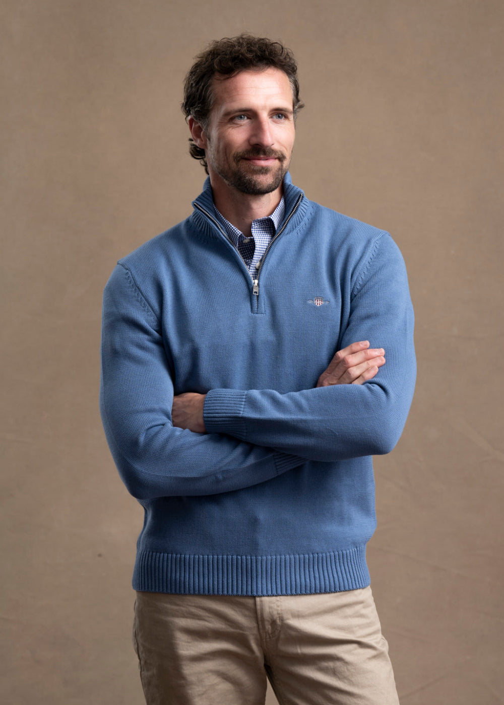 Cotton Knit Half Zip Sweater