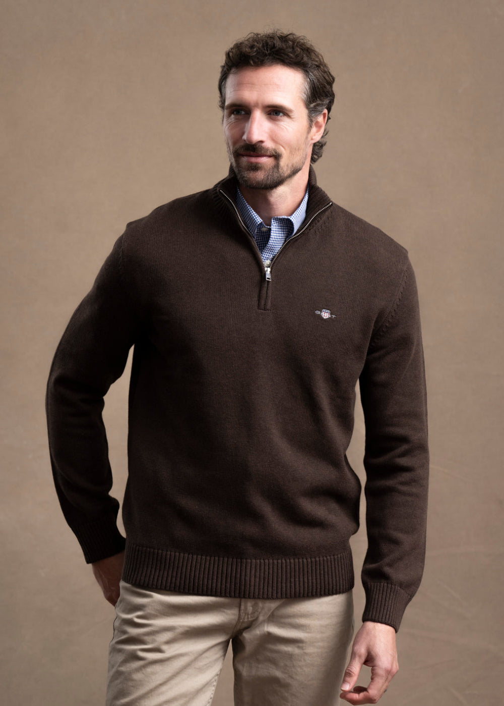 Cotton Knit Half Zip Sweater