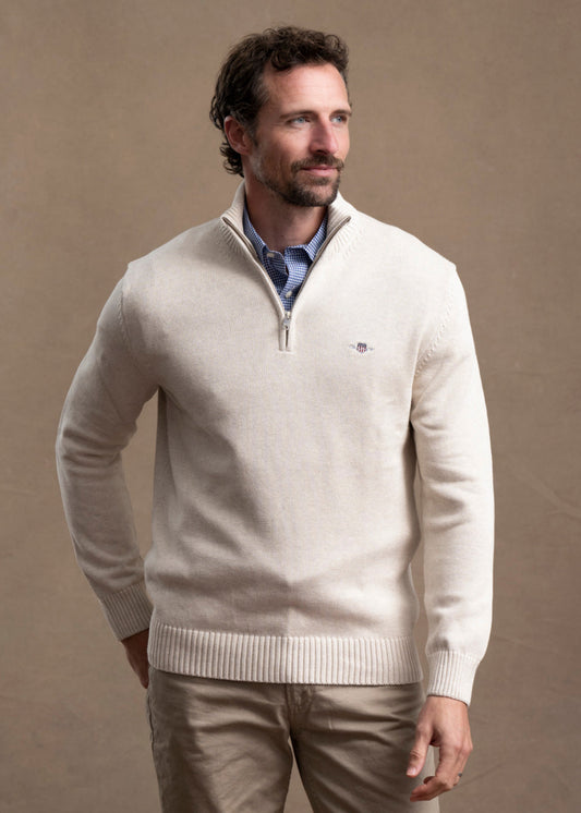 Cotton Knit Half Zip Sweater