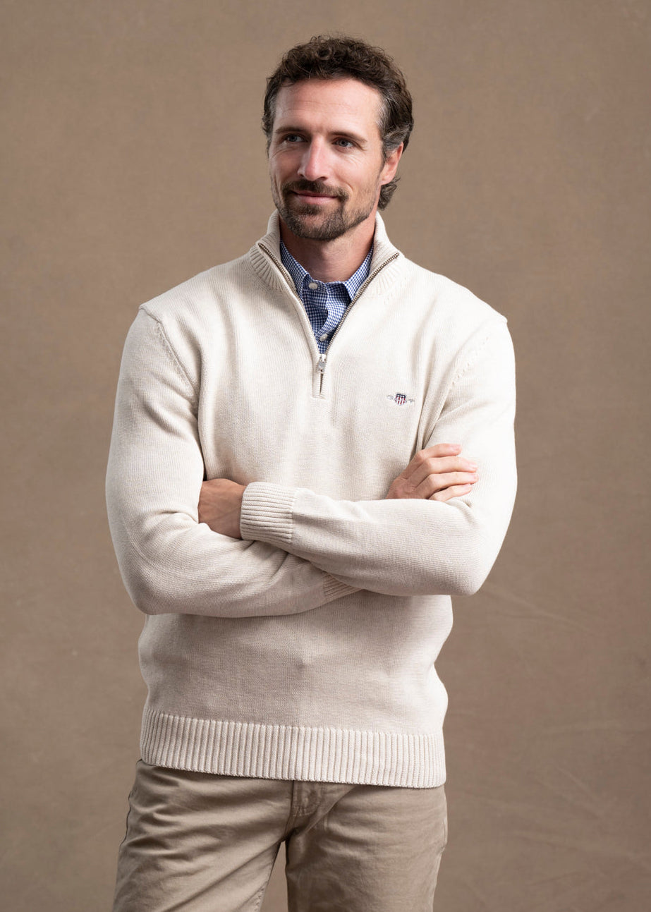 Cotton Knit Half Zip Sweater