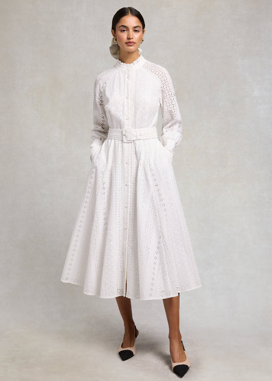 Aimee Collarless Broderie Dress