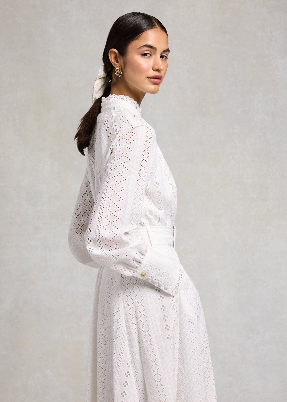 Aimee Collarless Broderie Dress