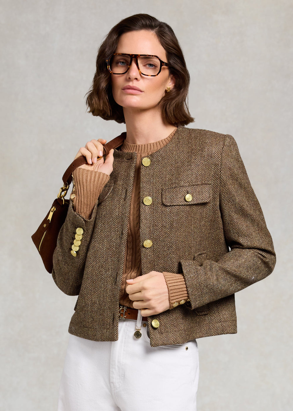 Holland Cooper Chelsea Jacket – Large Brown Herringbone – Humes