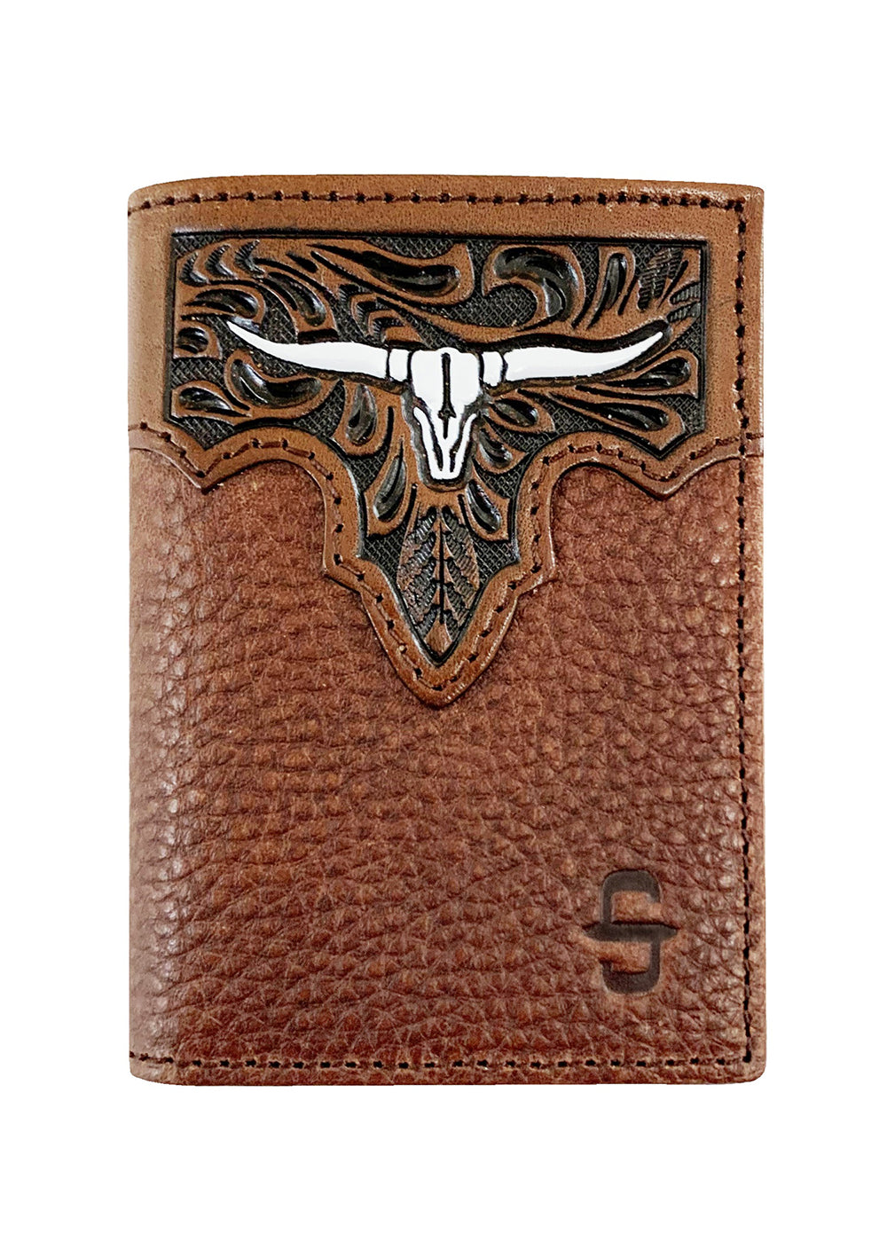 Steer Head Leather Tri-fold Wallet SS26 - Brown