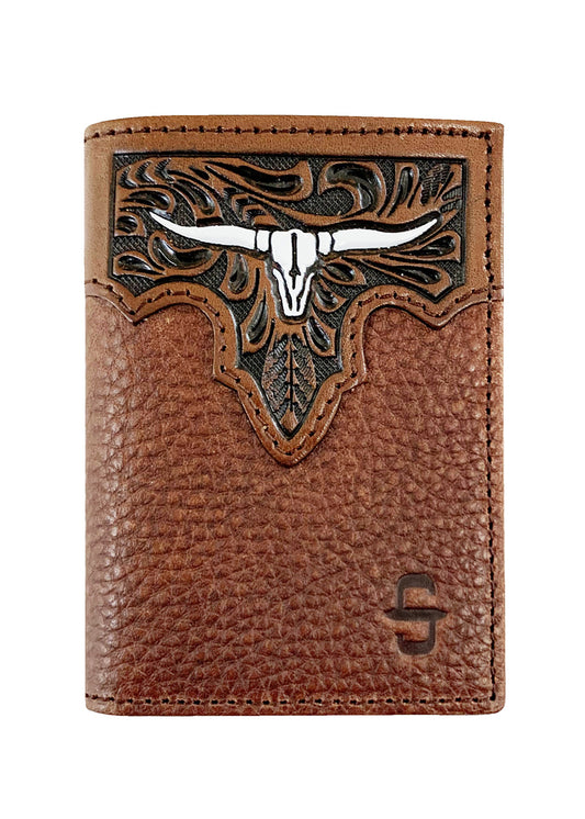 Steer Head Leather Tri-fold Wallet SS26 - Brown