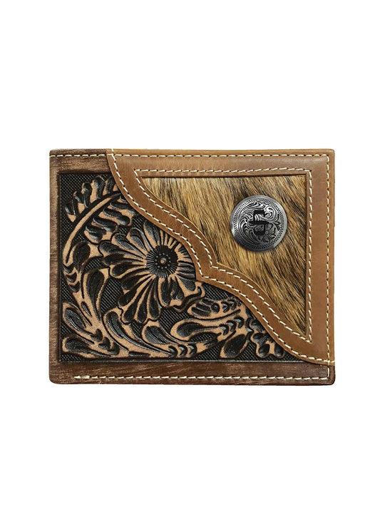 Hair-On-Hide Concho Leather Tri-fold Wallet SS26 -  Brown