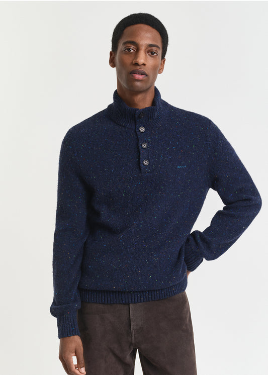 Wool Blend Neps Half Buttoned Jumper