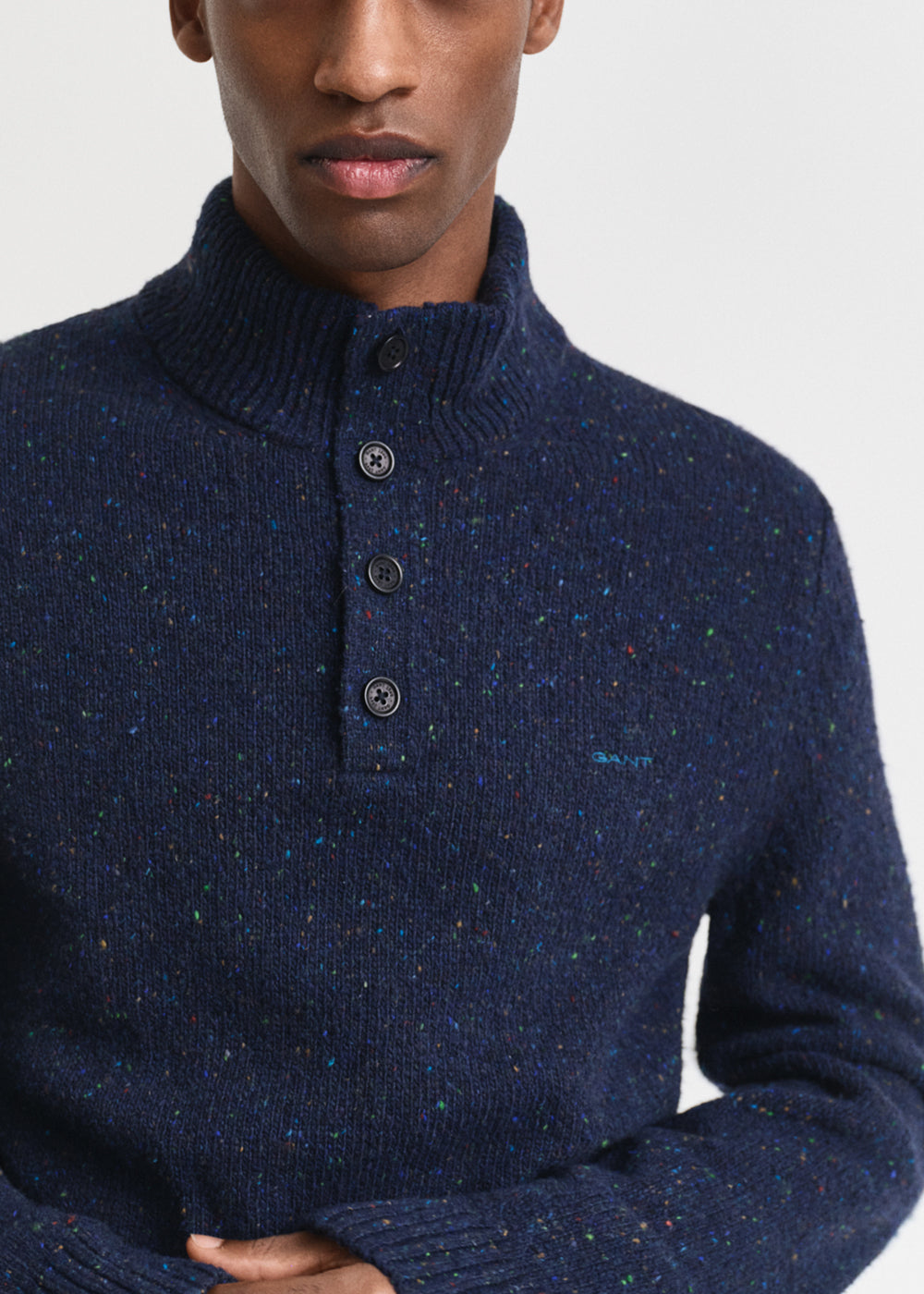 Wool Blend Neps Half Buttoned Jumper