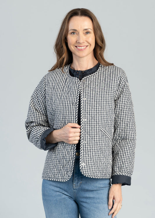 Cashel Check Collarless Quilted Jacket