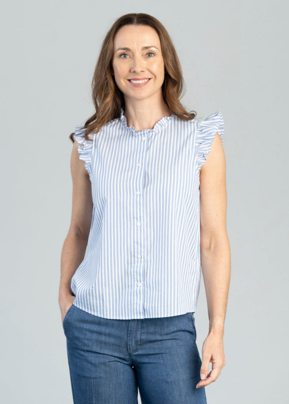 Stripe Cotton Ruffle Blouse