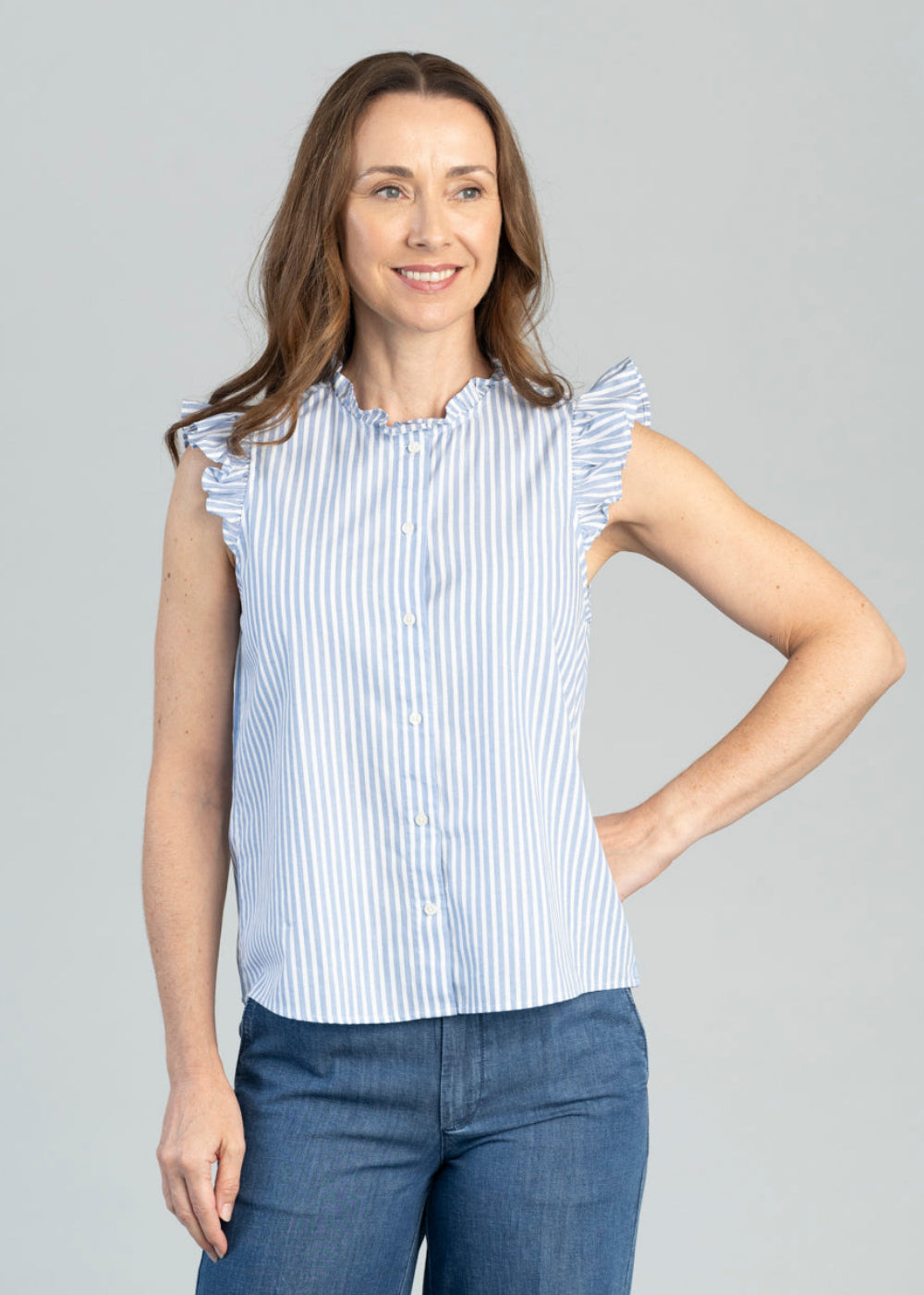 Stripe Cotton Ruffle Blouse