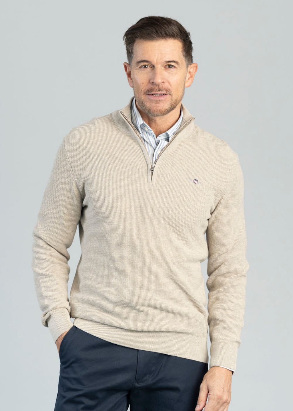 Micro Textured Cotton Half Zip