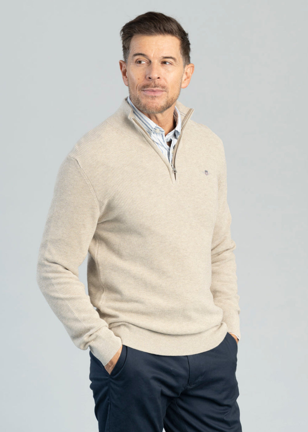 Micro Textured Cotton Half Zip
