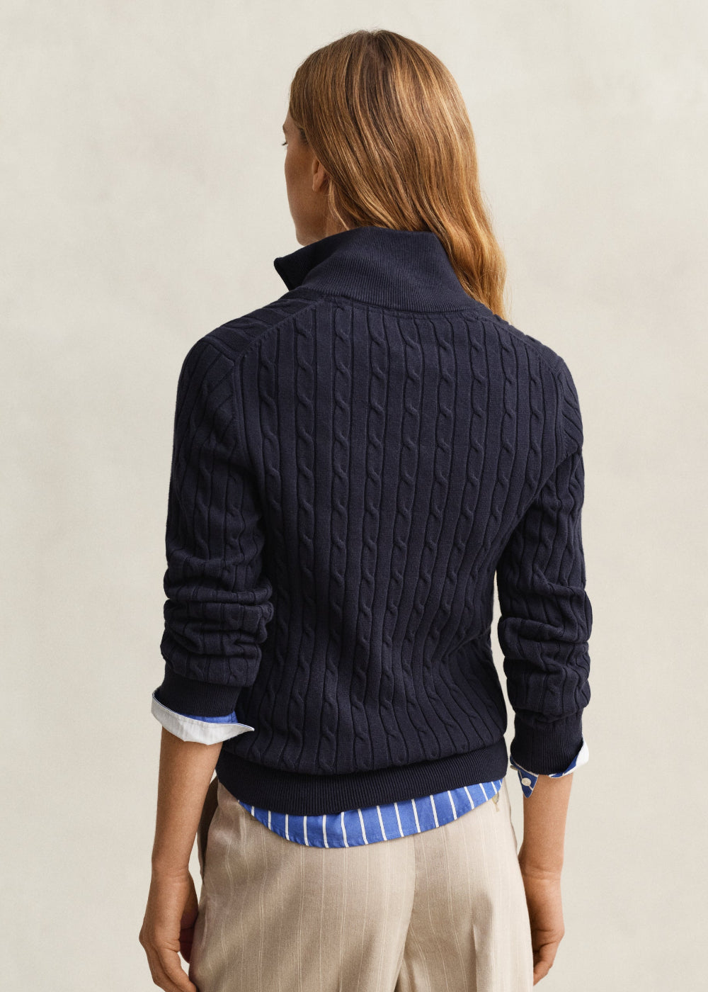 Stretch Cotton Cable Half Zip