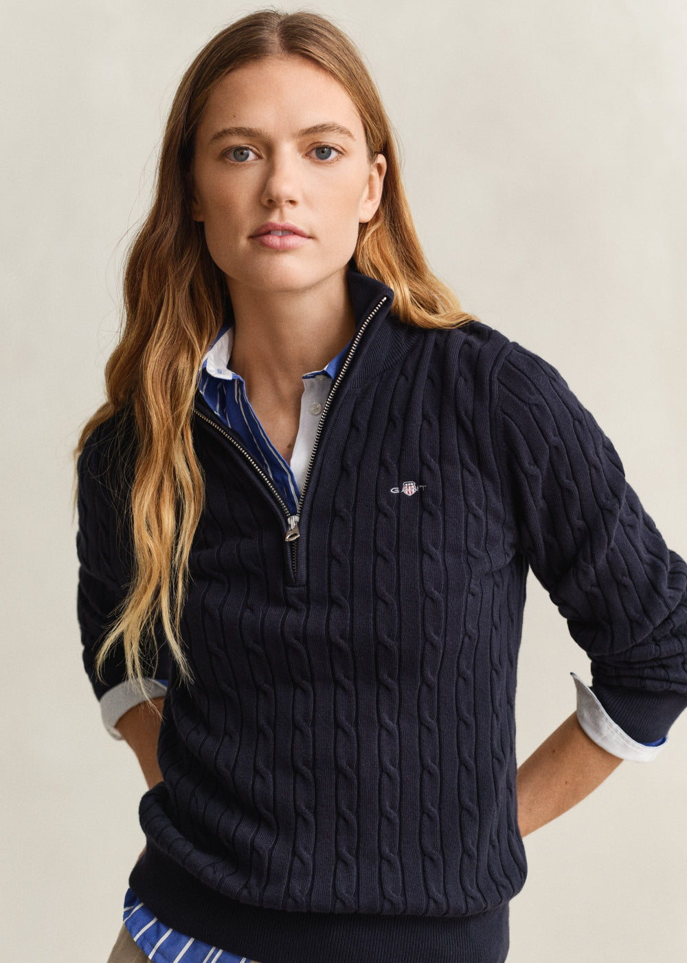 Stretch Cotton Cable Half Zip