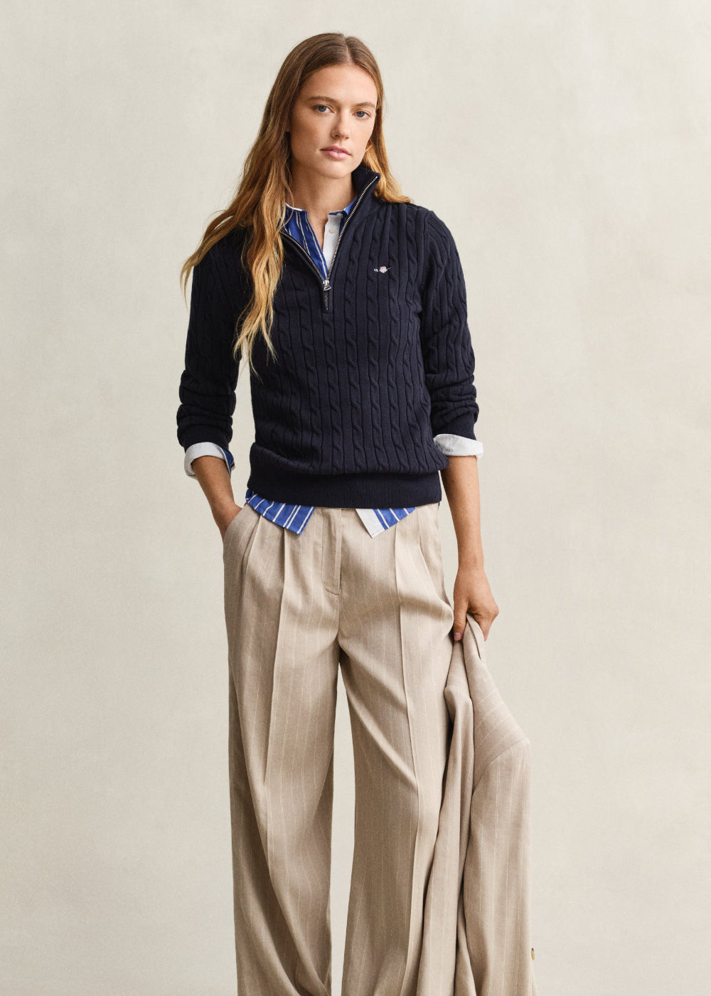 Stretch Cotton Cable Half Zip