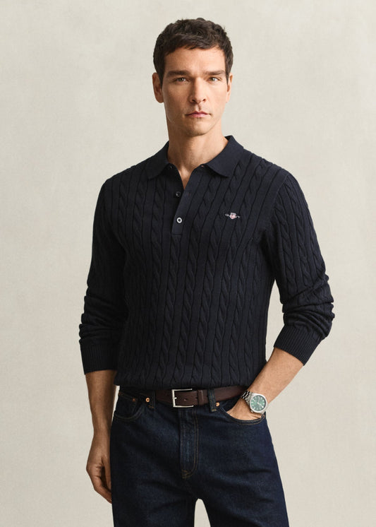 Cotton Cable Polo AW26 - Evening Blue