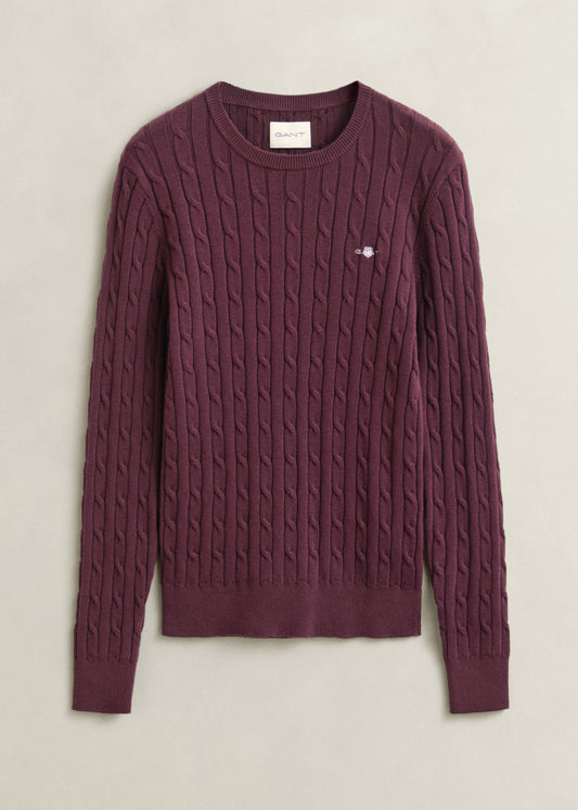 Stretch Cotton Cable Crew Knit