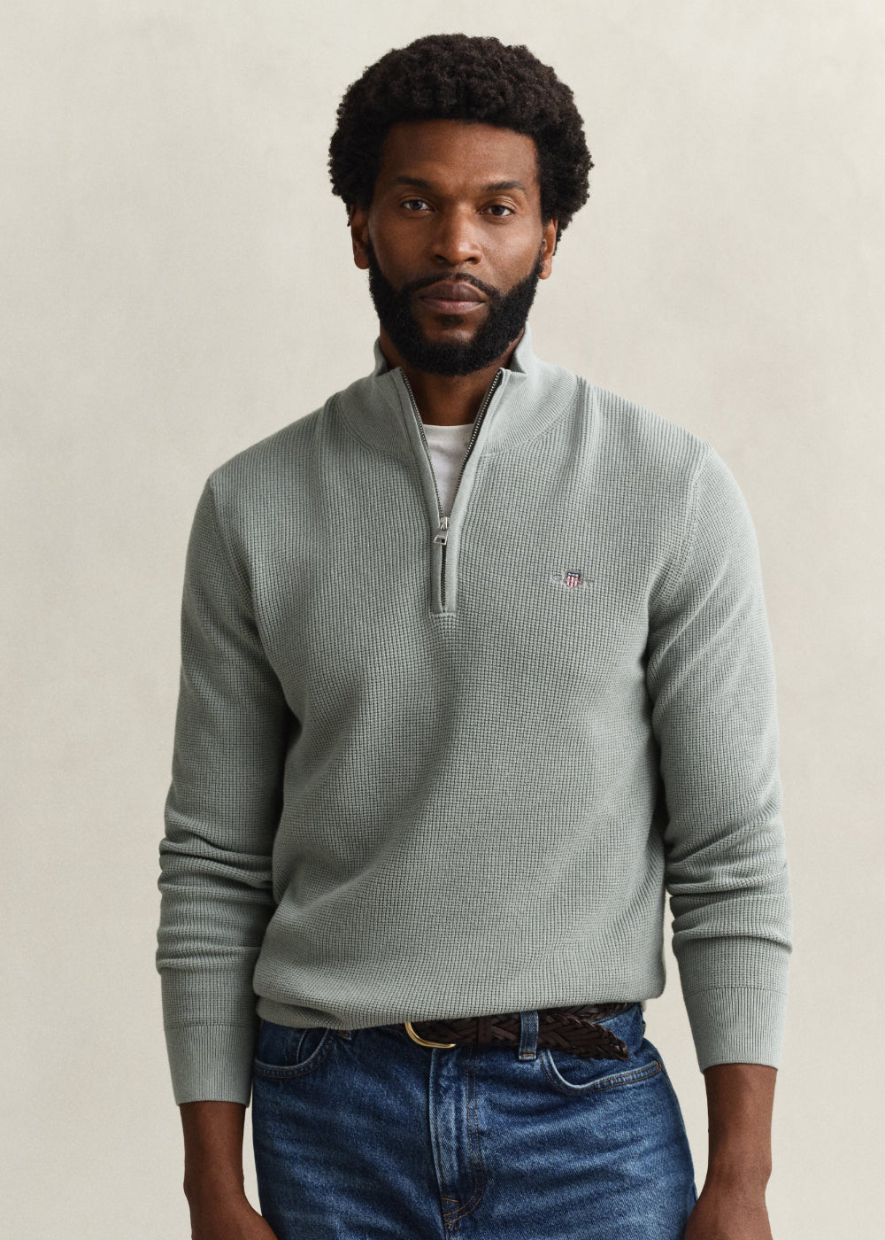 Micro Textured Cotton Half Zip