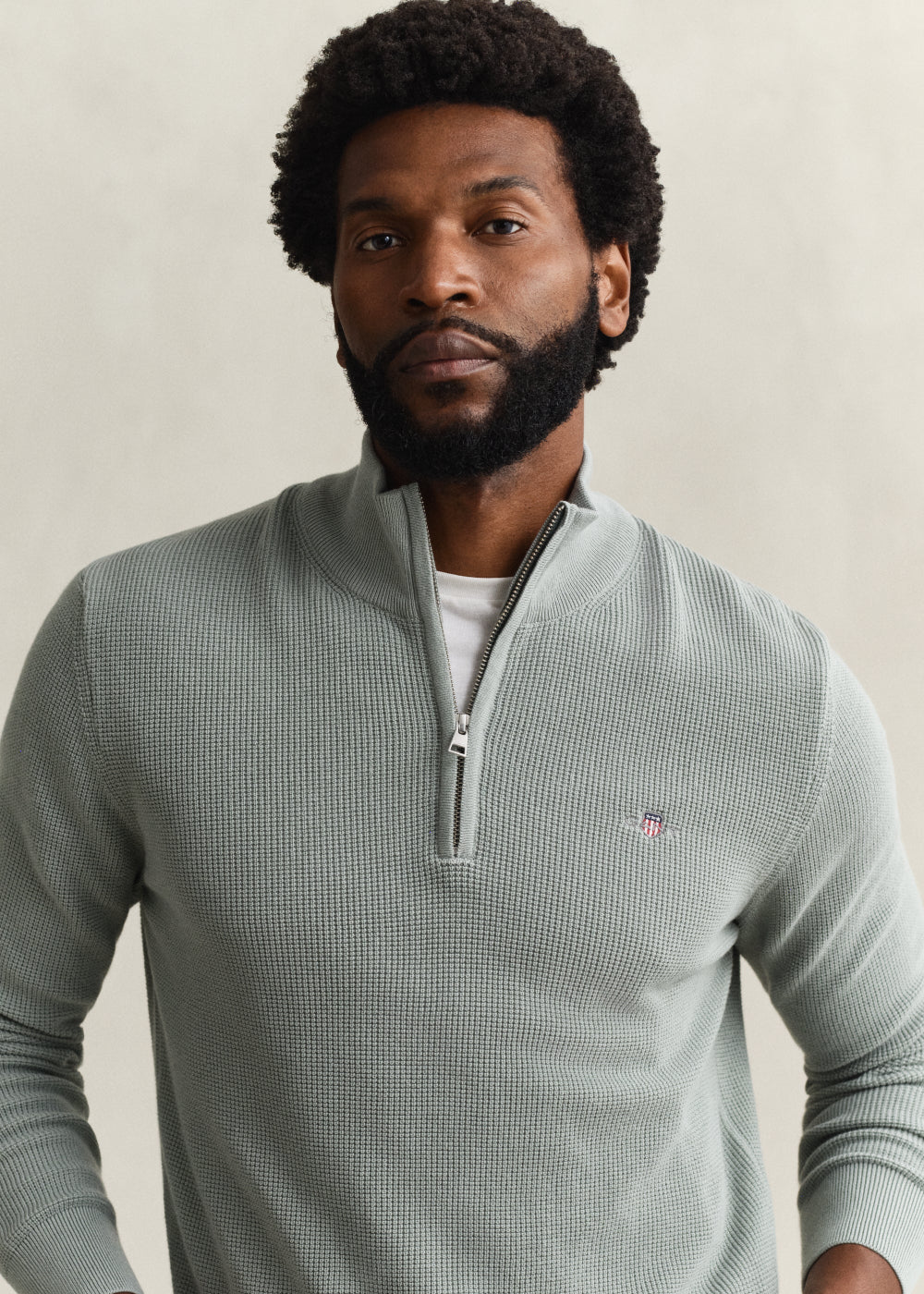 Gant Micro Textured Cotton Half Zip – Ceramic Grey – Humes Outfitters