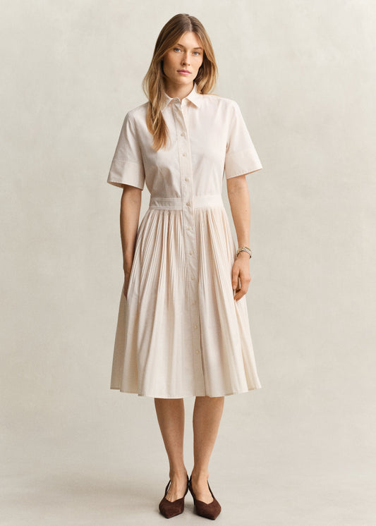 Cotton Pleated Shirt Dress