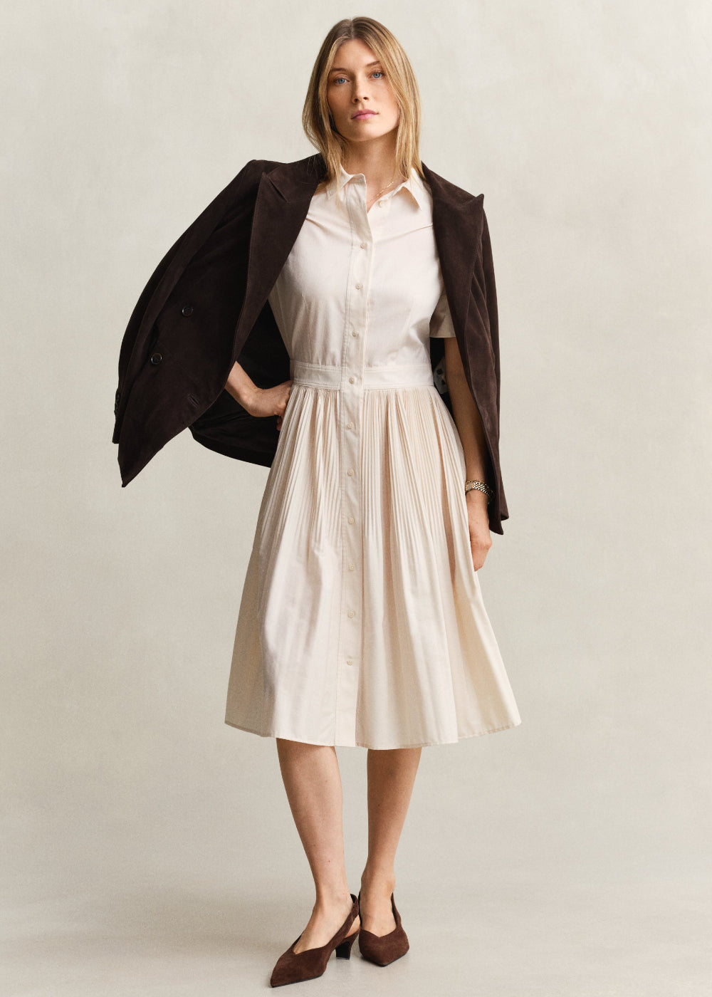 Cotton Pleated Shirt Dress