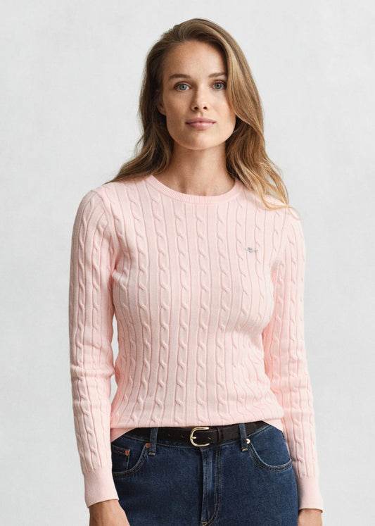 Stretch Cotton Cable Crew Knit