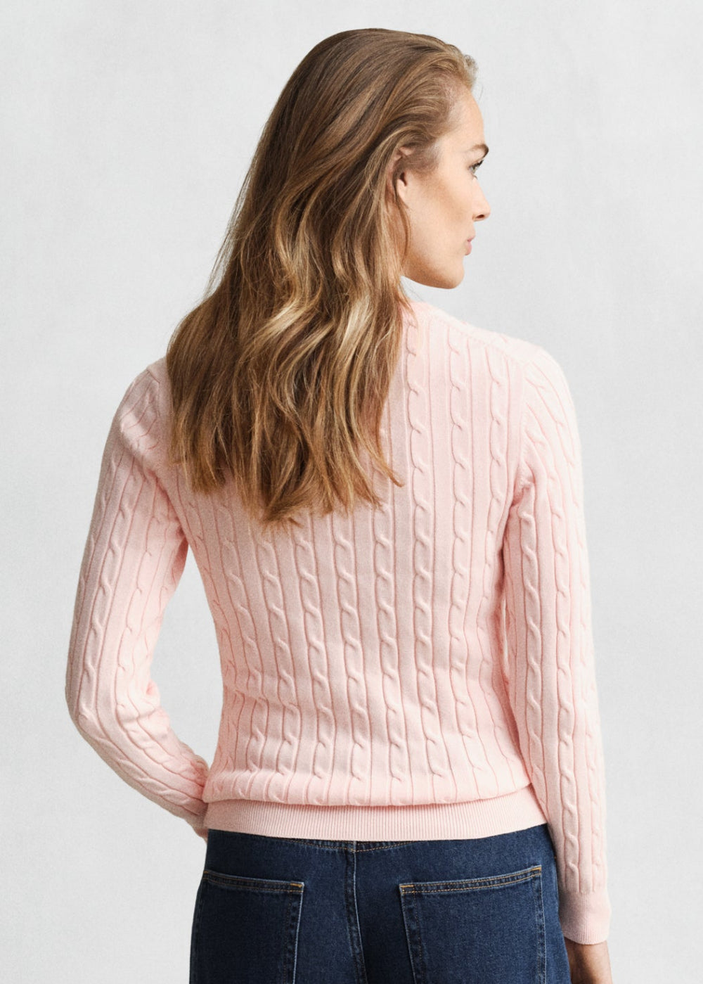Stretch Cotton Cable Crew Knit