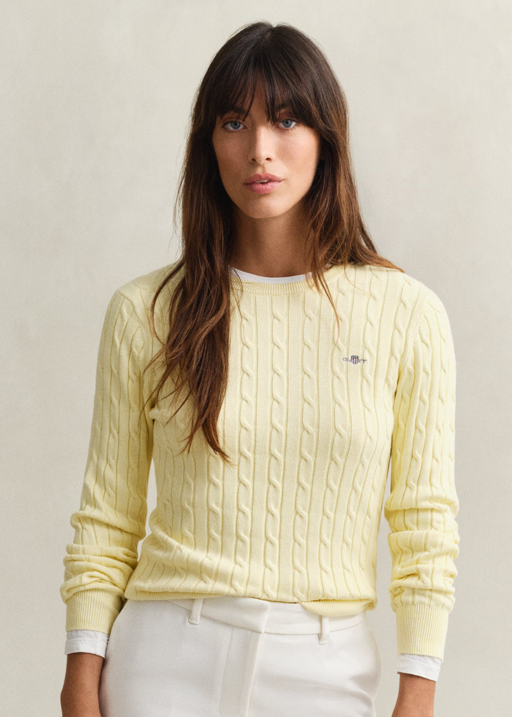 Stretch Cotton Cable Crew Knit