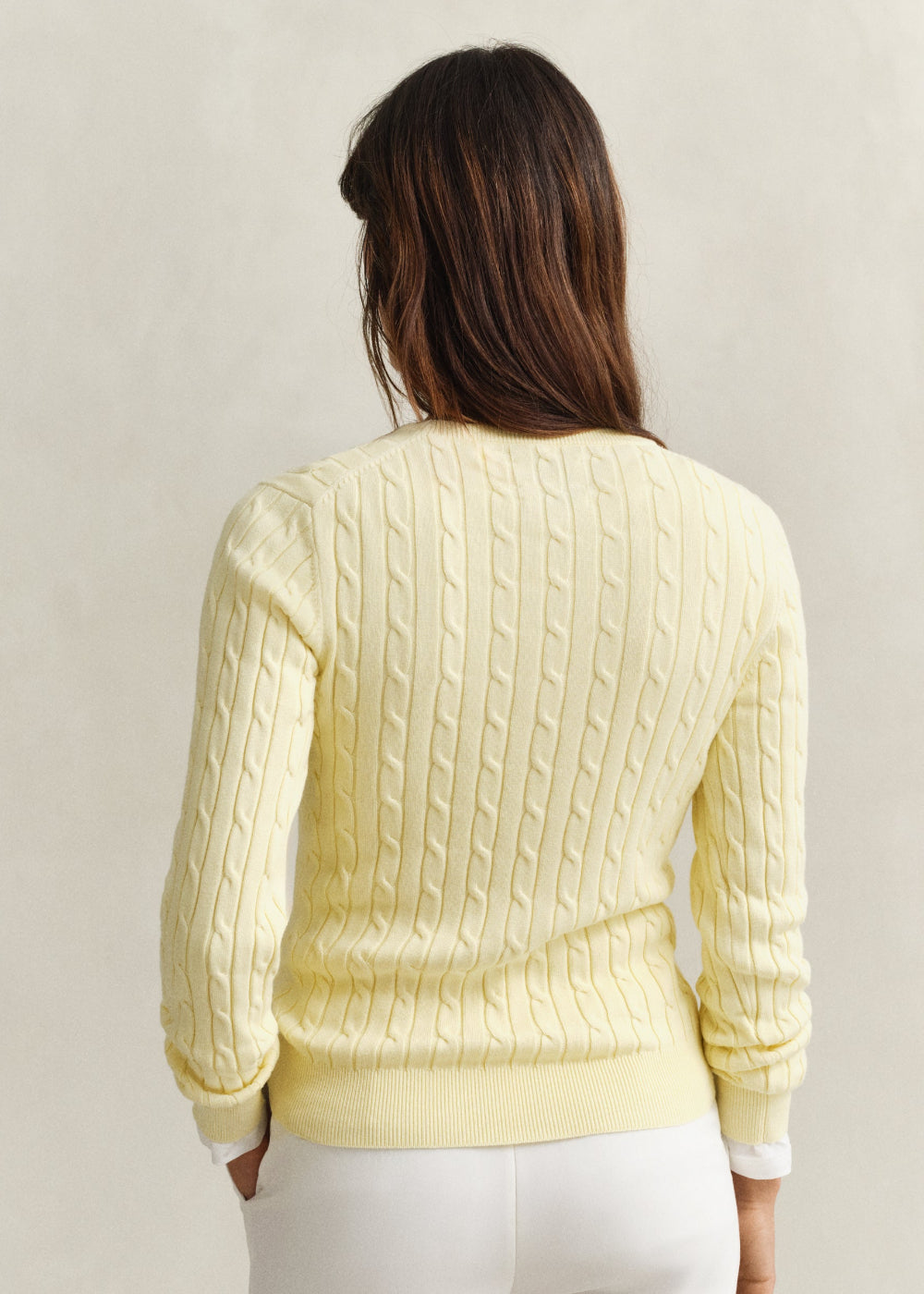 Stretch Cotton Cable Crew Knit