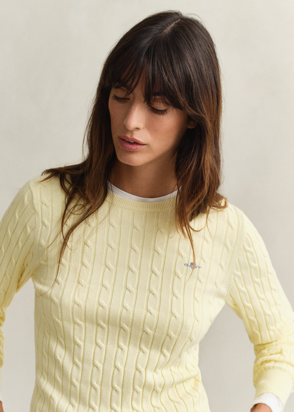 Stretch Cotton Cable Crew Knit